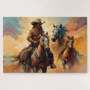 Cowboy Western Paarden blauw Tan Collage Legpuzzel