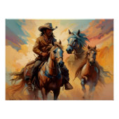 Cowboy Western Paarden blauw Tan Collage Perfect Poster (Voorkant)