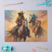 Cowboy Western Paarden blauw Tan Collage Tissuepapier (Craft)