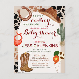 Cowboy Western Pet Laarzen Baby shower Briefkaart