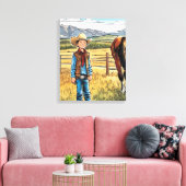 Cowboy Western Rancher Boy's Bedroom Graphic Art Canvas Afdruk (Insitu (Woonkamer))