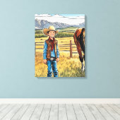 Cowboy Western Rancher Boy's Bedroom Graphic Art Canvas Afdruk (Insitu (Houten vloer))