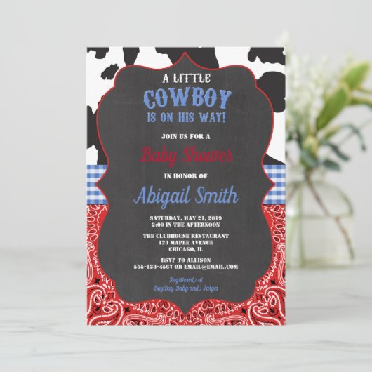 Cowboy western rode bandana blauw baby shower kaart (Staand voorkant)
