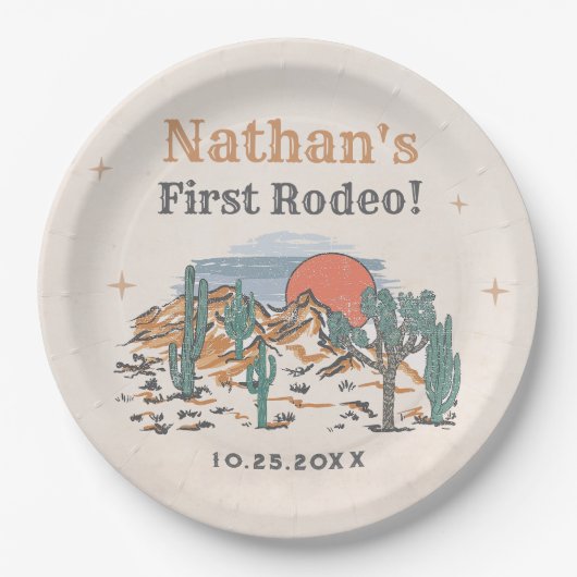 Cowboy Western Rodeo 1e verjaardag Papieren Bordje (Voorkant)