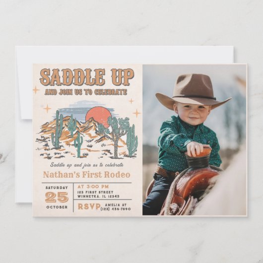 Cowboy Western Rodeo 1e verjaardagsfeestje Foto Kaart (Voorkant)