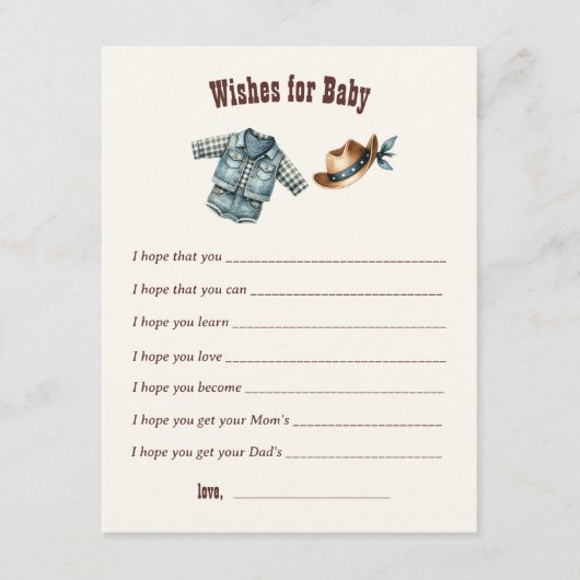 Cowboy Western Rodeo Baby shower Wensen voor Baby Informatiekaartje (Voorkant)