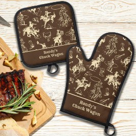 Cowboy Western Rodeo gepersonaliseerd Ovenwant & Pannenlap Set