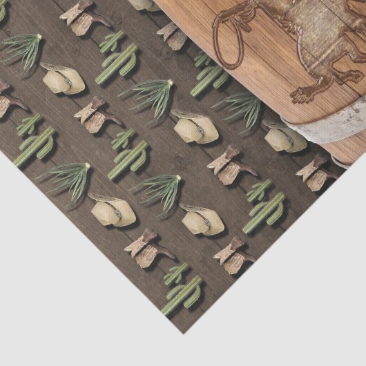 Cowboy Western Rodeo Houten Barrel Verjaardagsfees Tissuepapier (Detail)