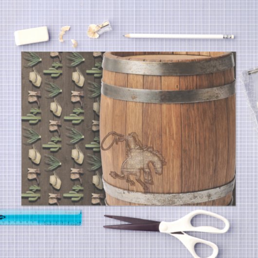 Cowboy Western Rodeo Houten Barrel Verjaardagsfees Tissuepapier (Craft)