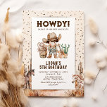 Cowboy Western Rodeo Kids Verjaardagsuitnodigingen Kaart<br><div class="desc">Rustieke westerne kinderverjaardagsuitnodigingen met feestconfetti,  een dessertlandschap met paardenkostuums,  een schattige cowboy met donker haar en een moderne sjabloon die gemakkelijk te personaliseren is.</div>