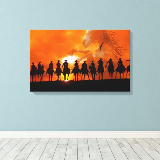 Cowboy Western Rodeo Roundup Wild West Wrapped Can Canvas Afdruk (Insitu (Houten vloer))