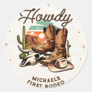 Cowboy Western Rodeo Verjaardag Kinderen  Ronde Sticker