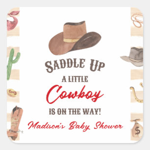 Cowboy Western Rodeo Wild West Baby shower Vierkante Sticker