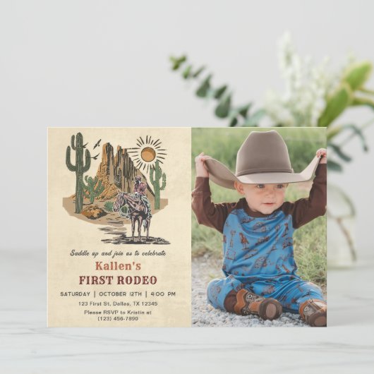 Cowboy Western Rodeo Wild West Foto Verjaardag Kaart (Staand voorkant)