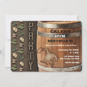 Cowboy Western Rodeo Wooden Barrel Birthday Party Kaart