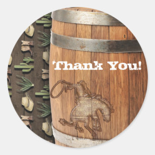 Cowboy Western Rodeo Wooden Barrel Birthday PARTY Ronde Sticker