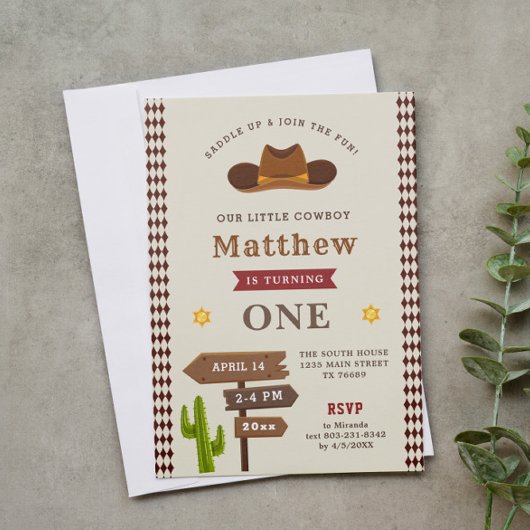 Cowboy Western Saloon 1st Baby Boy Wild Birthday Kaart