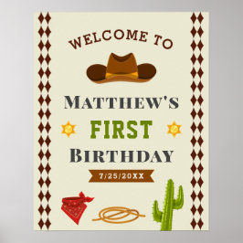 Cowboy Western Saloon Baby Birthday Welkom Poster