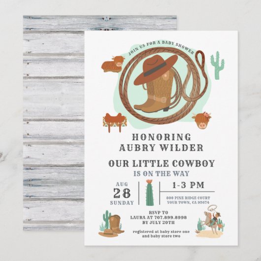 Cowboy Western Theme Birthday Uitnodiging (Voorkant / Achterkant)