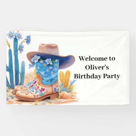 Cowboy Western Verjaardagsbanner Spandoek (Horizontaal)