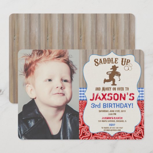 Cowboy western verjaardagsjongen rustieke foto kaart (Voorkant / Achterkant)