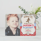 Cowboy western verjaardagsjongen rustieke foto kaart (Staand voorkant)