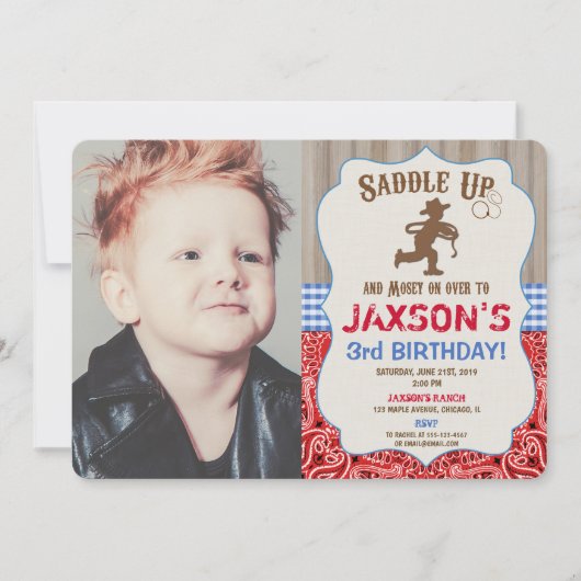 Cowboy western verjaardagsjongen rustieke foto kaart (Voorkant)