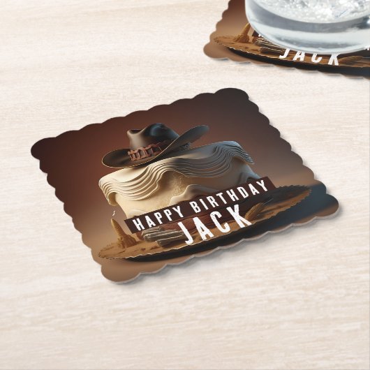 Cowboy Western Verjaardagspapier Onderzetter Rusti (Gebogen)