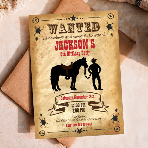 Cowboy Western verjaardagsuitnodiging / Gezocht Po Kaart