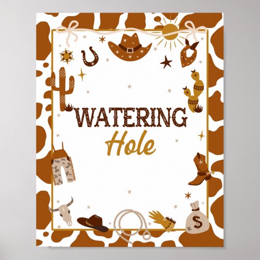 Cowboy Western Waterhole Teken Poster (Voorkant)