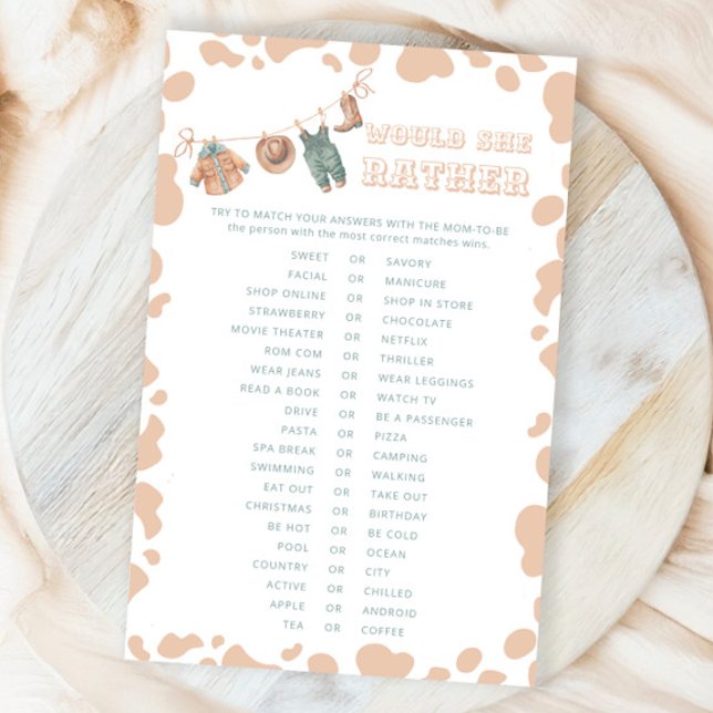 Cowboy Western zou ze liever Baby shower spel (Creator heeft geüpload)