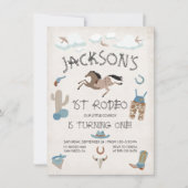Cowboy westerne 1e Rodeo Birthday Party Invitation Kaart (Voorkant)