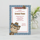 Cowboy Westerne aap 5x7 Baby shower uitnodiging (Staand voorkant)