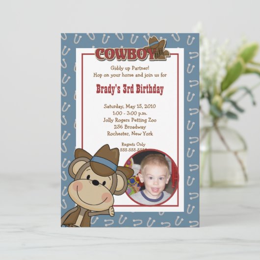 Cowboy Westerne aap 5x7 *FOTO* Birthday Kaart (Staand voorkant)