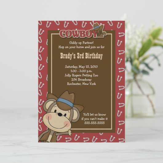 Cowboy Westerne aap 5x7 uitnodiging op vrijdag (Staand voorkant)