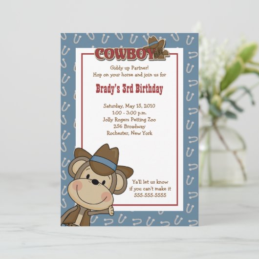 Cowboy Westerne aap 5x7 uitnodiging op vrijdag (Staand voorkant)