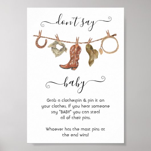 Cowboy Westerne Baby Boy Clothesline Zeg geen Baby Poster (Voorkant)