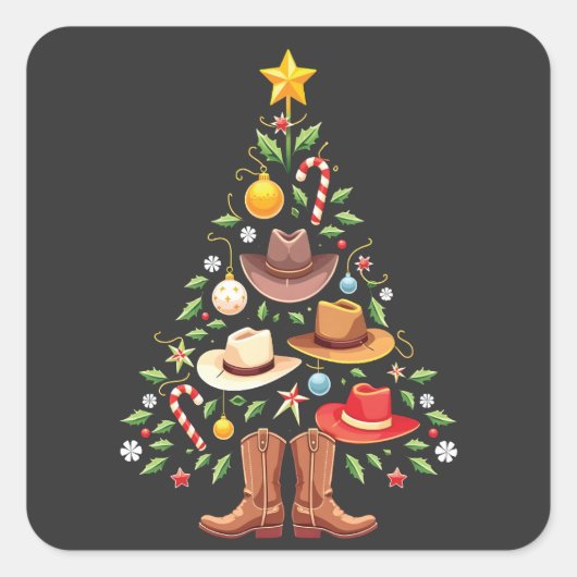 Cowboy Westerne kerstboom Vierkante Sticker (Voorkant)