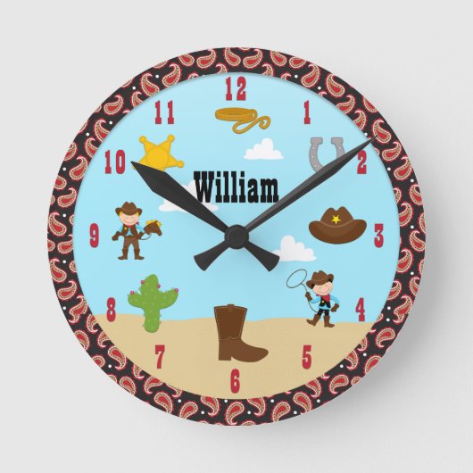 Cowboy Westerne Kinder Room Clock Ronde Klok (Voorkant)