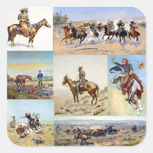 Cowboy Westerne Kunst Populair Vierkante Sticker (Voorkant)