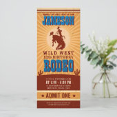  Cowboy Westerne Rodeo Birthday Ticket Pass Kaart (Staand voorkant)