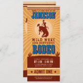  Cowboy Westerne Rodeo Birthday Ticket Pass Kaart (Voorkant / Achterkant)