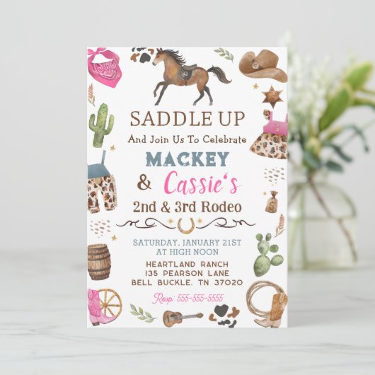Cowboy Westerne rustieke verjaardagsfeestuitnodigi Kaart (Staand voorkant)
