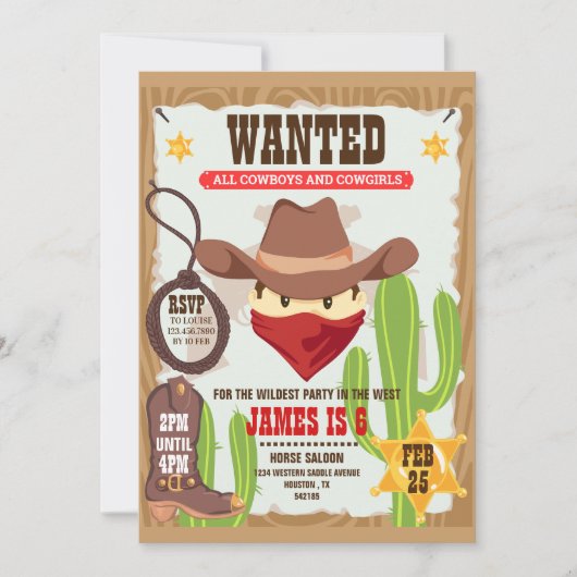 Cowboy Westerne uitnodiging (Voorkant)