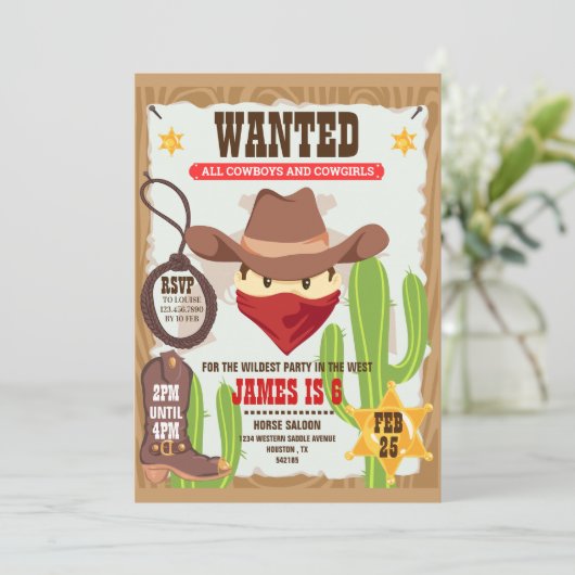 Cowboy Westerne uitnodiging (Staand voorkant)