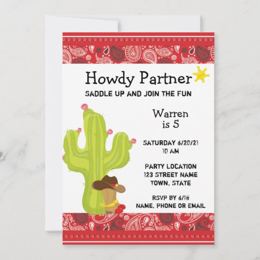 Cowboy Westerne uitnodiging (Voorkant)
