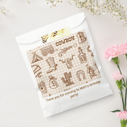 Cowboy Westerne verjaardagsfeestje Gingham Bedankzakje (Gezegeld)