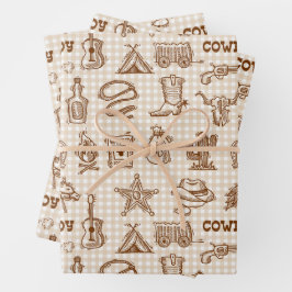 Cowboy Westerne verjaardagsfeestje Gingham Inpakpapier Vel
