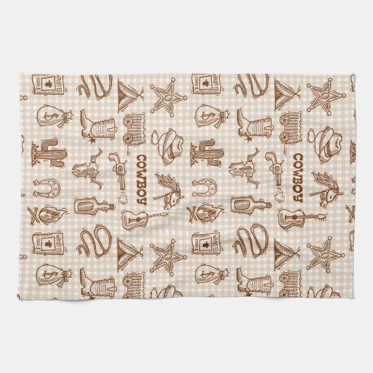 Cowboy Westerne verjaardagsfeestje Gingham Theedoek (Horizontaal)