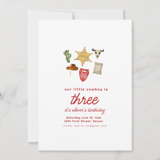 Cowboy Westerne verjaardagsfeestje uitnodiging Sja (Voorkant)